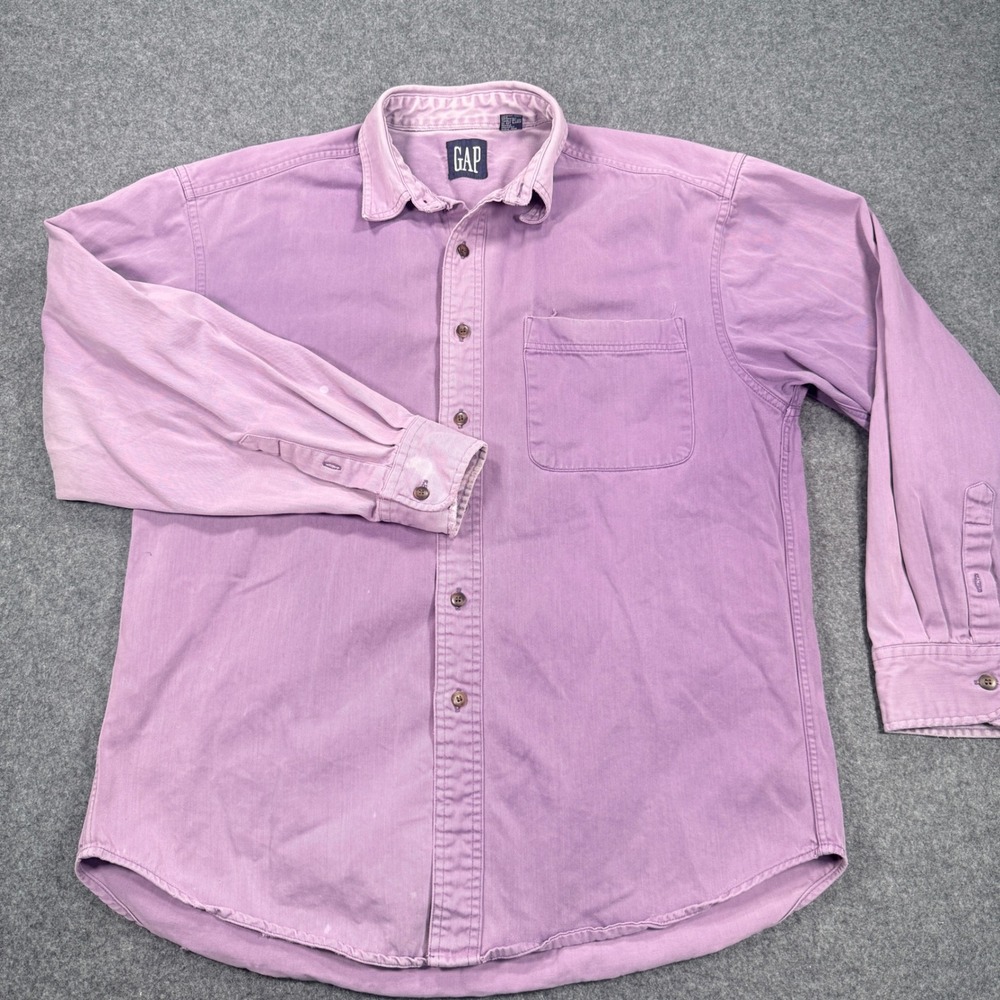 Vintage Gap Mens Large Purple Cotton Twill Button Down Shirt Long Sleeve Faded